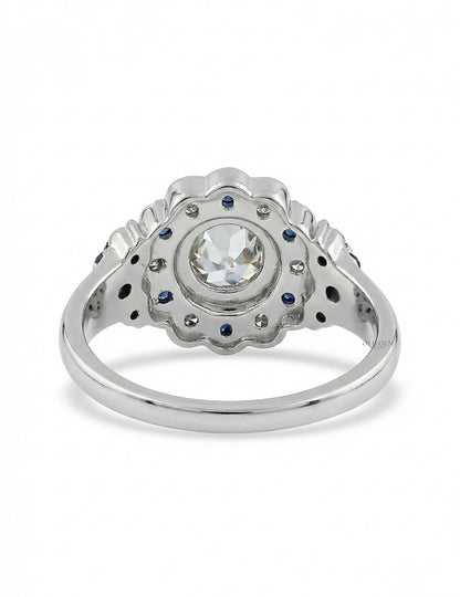 Art Deco OEC Round Sapphire Halo Engagement Ring Engagement Ring