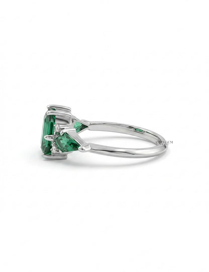 Hexagon Green Gemstone Engagement Ring