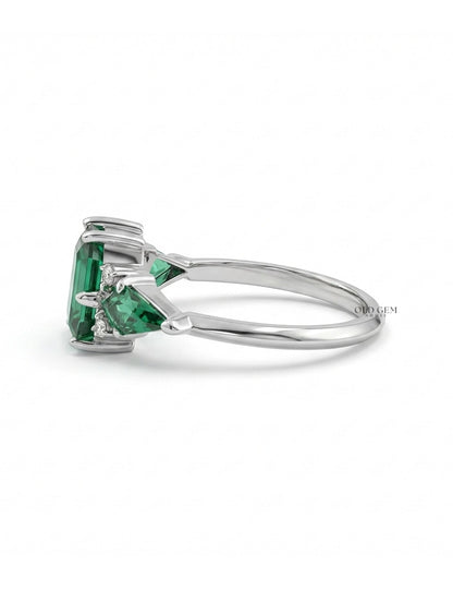 Art Deco Emerald Hexagon Cut Three Stone Ring Engagement Ring