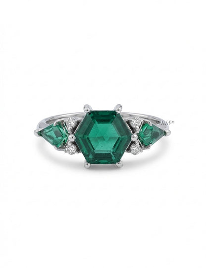 Hexagon Green Gemstone Engagement Ring