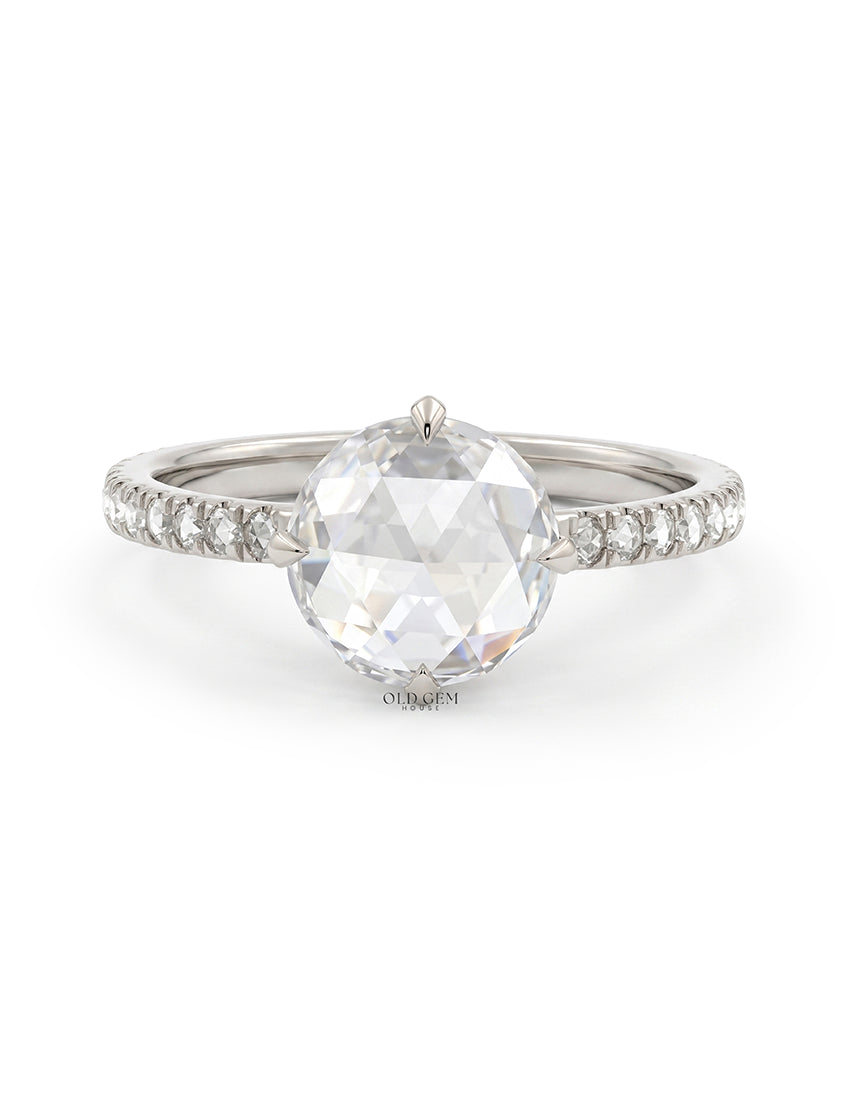 Hidden Halo Accent  Rose Cut Round Diamond Ring