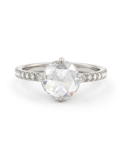 Hidden Halo Accent  Rose Cut Round Diamond Ring