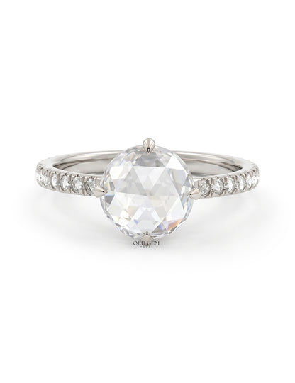 Hidden Halo Accent  Rose Cut Round Diamond Ring