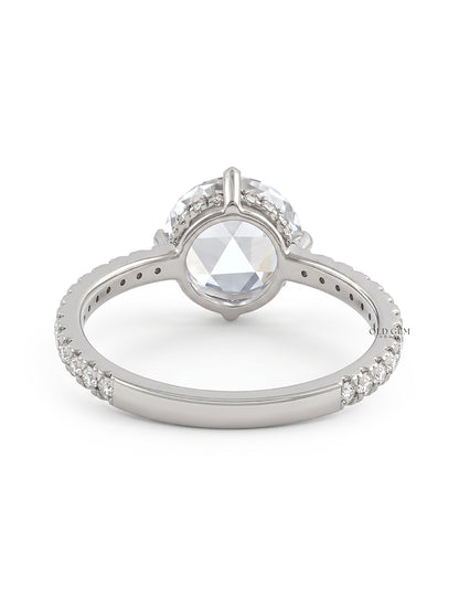 Hidden Halo Accent  Rose Cut Round Diamond Ring