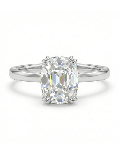 Mid Century Old Mine Cut Cushion Diamond Hidden Halo Ring