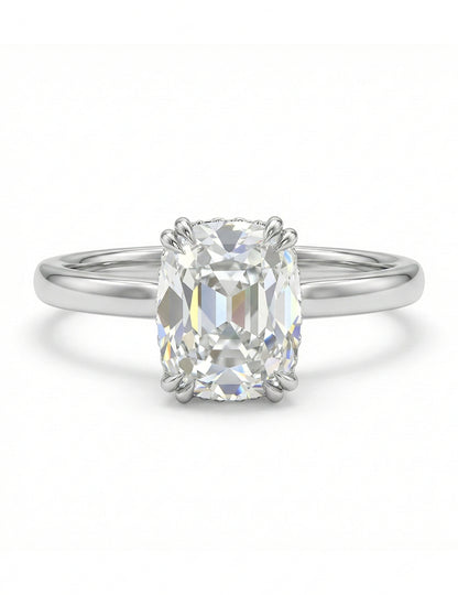 Mid Century Old Mine Cut Cushion Diamond Hidden Halo Ring Engagement Ring
