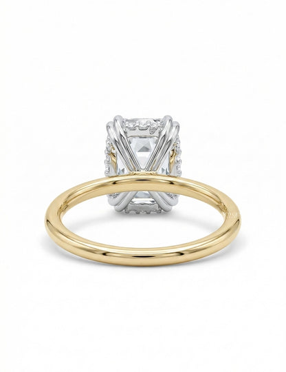 Georgian Old Mine Cushion Cut Two Tone Hidden Halo Ring Engagement Ring