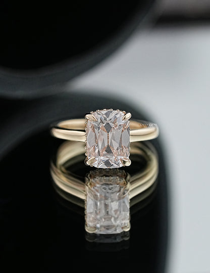 Hidden Halo Elongated Old Mine Cushion Ring
