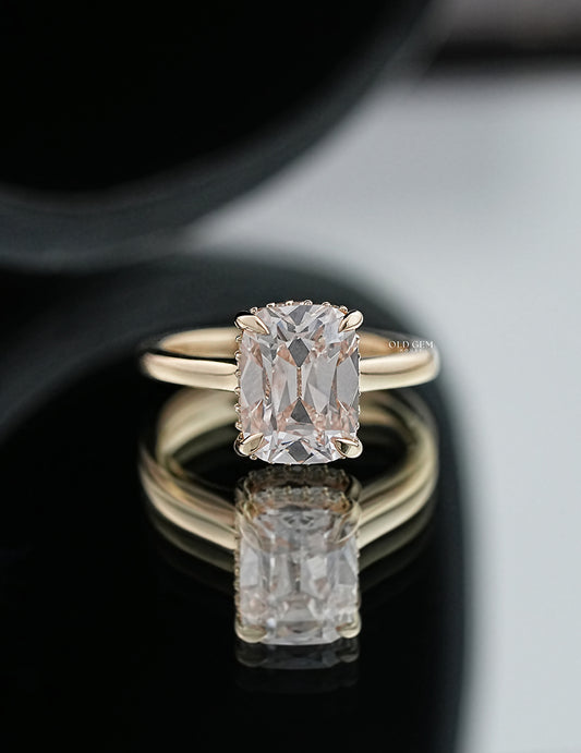 Hidden Halo Elongated Old Mine Cushion Ring