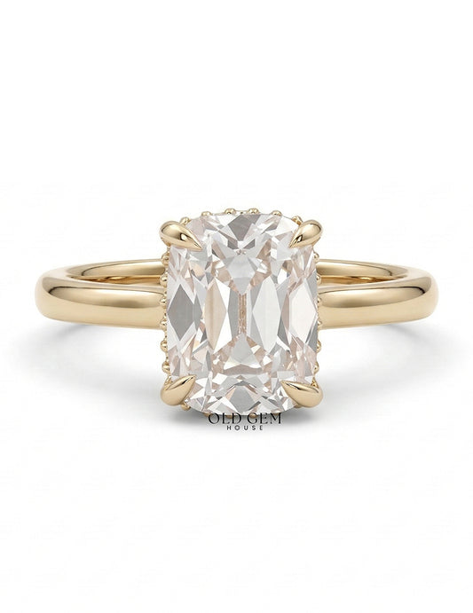 Georgian Old Mine Cushion Cut Hidden Halo Engagement Ring Engagement Ring
