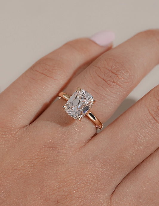 Hidden Halo Elongated Old Mine Cushion Ring