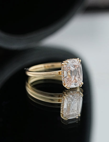 Old Mine Cushion Cut Lab Grown Diamond Hidden Halo Solitaire Ring