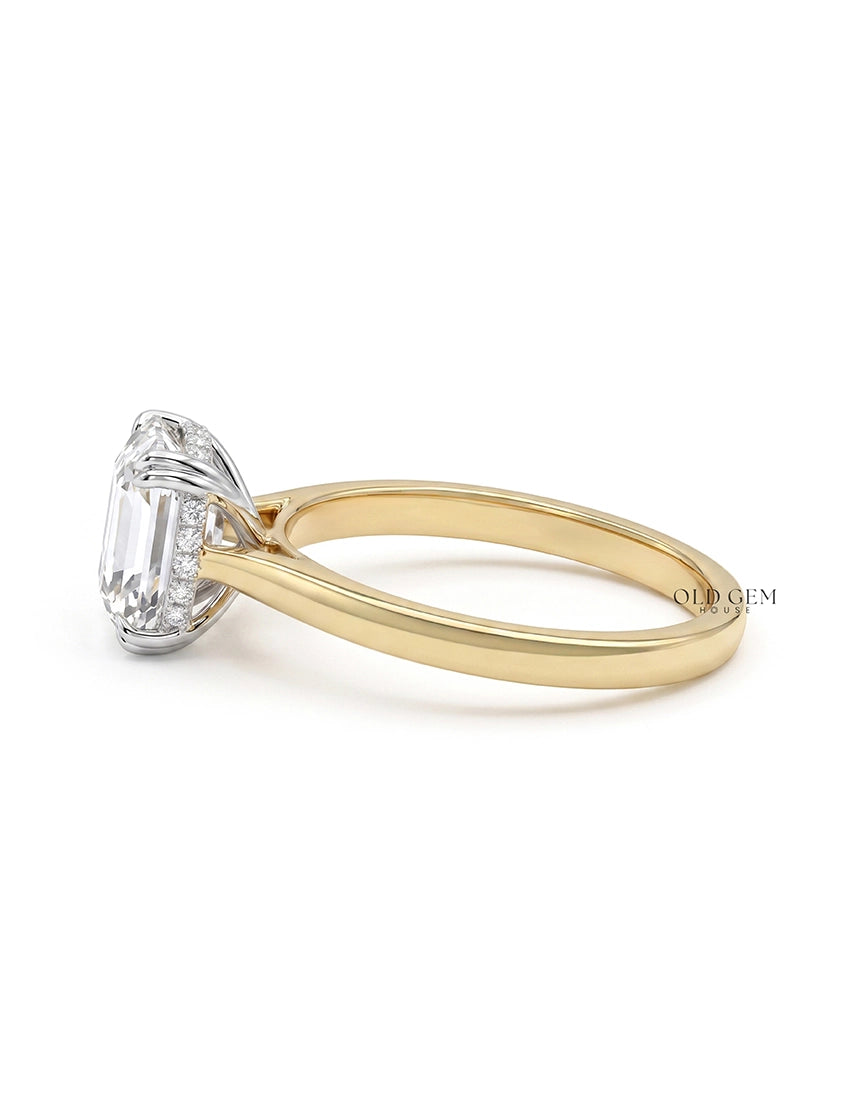 Cushion Old Mine Cut Diamond Hidden Halo Ring - Mid Century