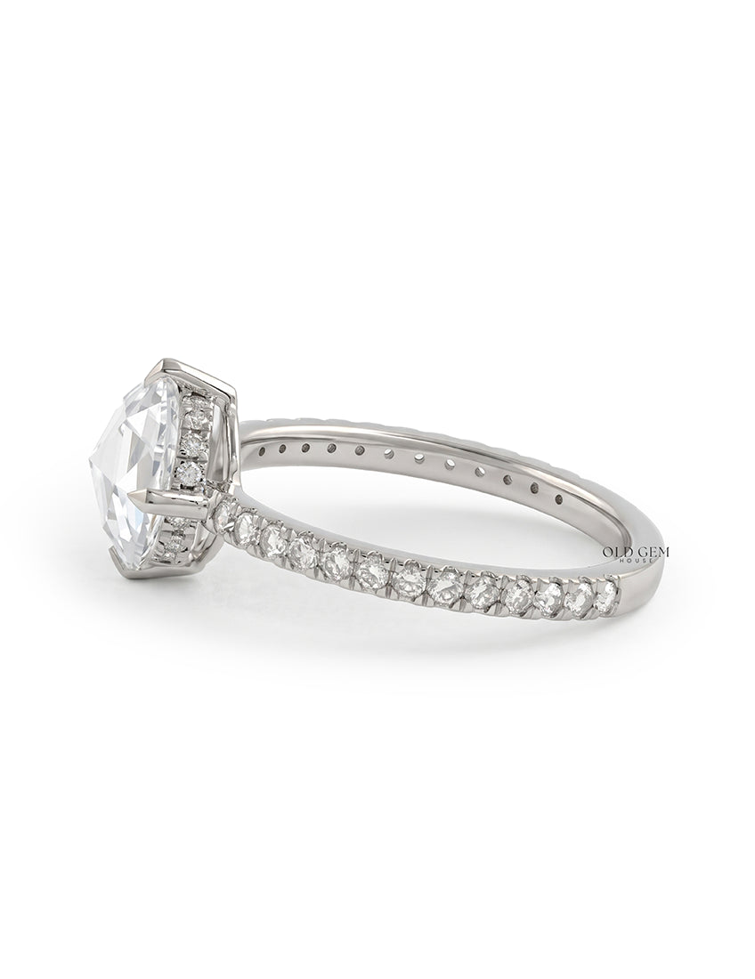 Hidden Halo Accent  Rose Cut Round Diamond Ring