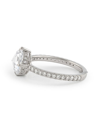 Hidden Halo Accent  Rose Cut Round Diamond Ring