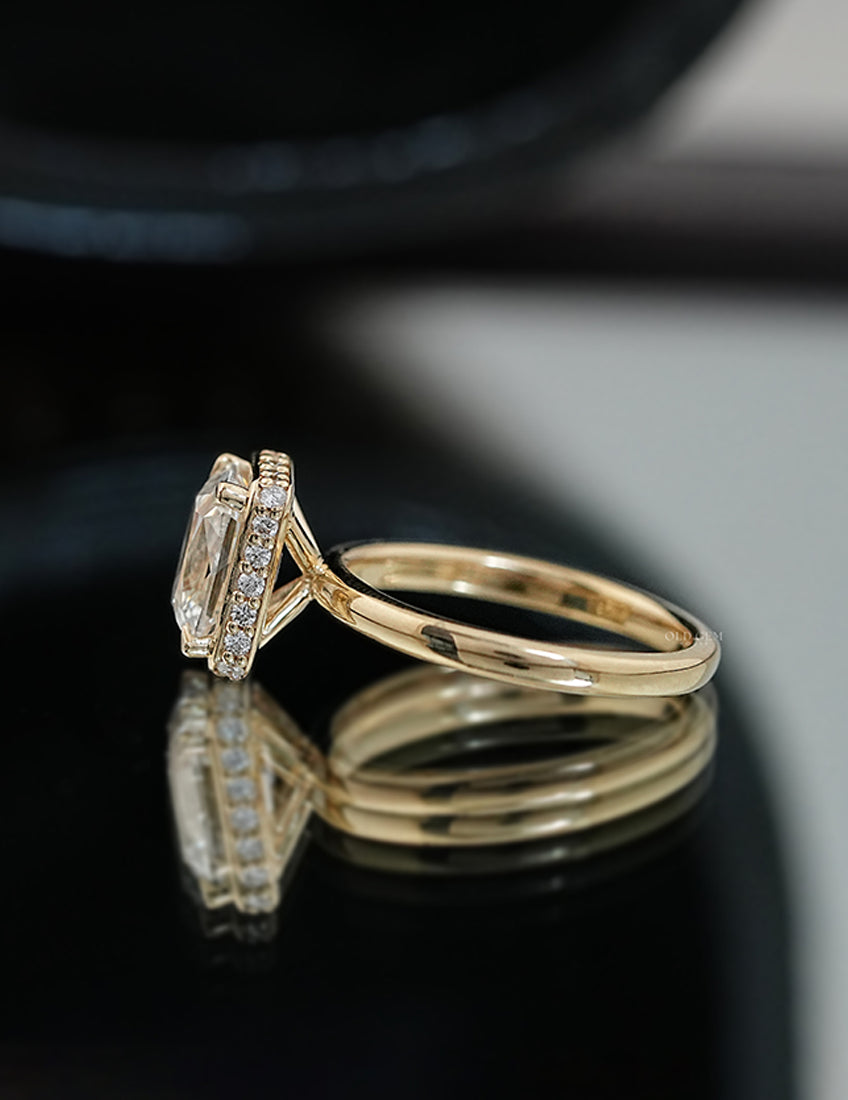Old Mine Cut Hidden Halo Ring Engagement Ring