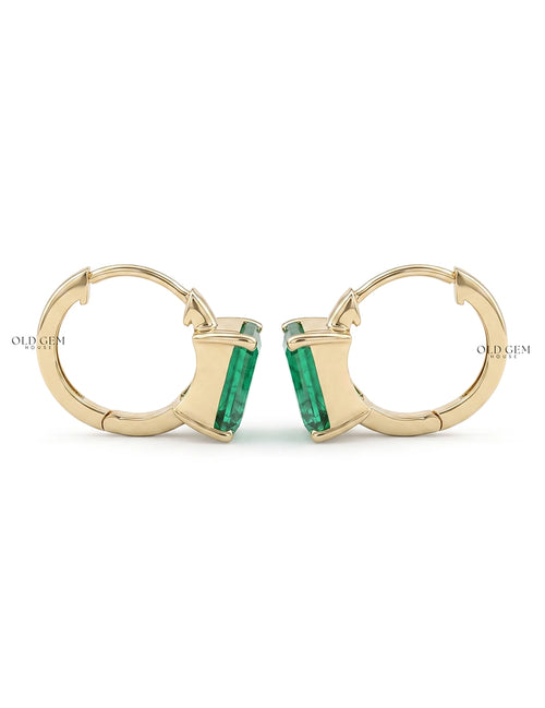 Green Emerald Huggie Hoops Earring