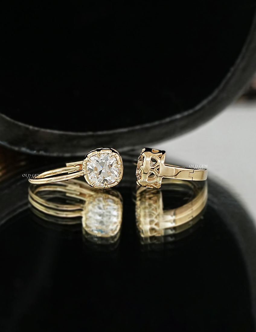 Old Mine Cushion Lab Diamond Huggie Hoop Earrings