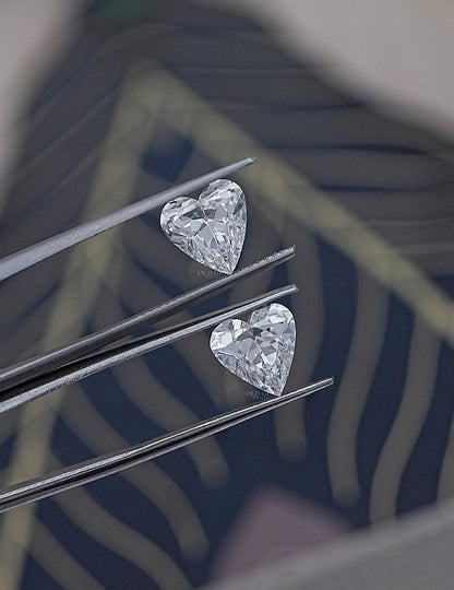 Paired Old Mine Heart Lab Diamond -4.10 Ct