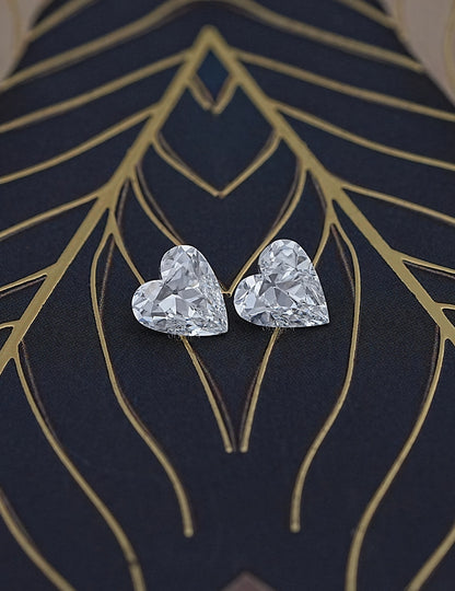 Paired Old Mine Heart Lab Diamond -4.10 Ct