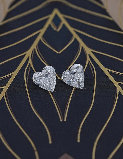 Paired Old Mine Heart Lab Diamond -4.10 Ct