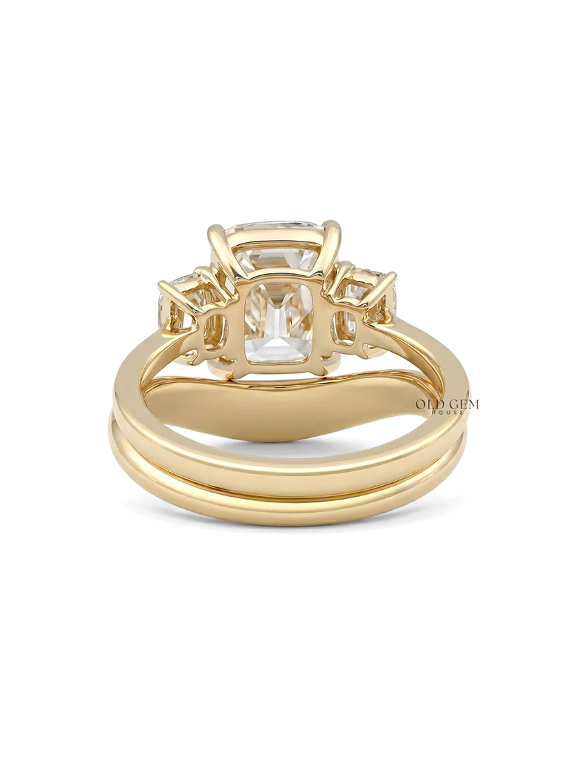 Old Mine Cushion Trilogy Diamond Curved Ring Set Engagement Ring