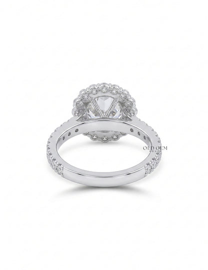 Old European Round Lab Diamond Halo Accent Ring - Mid Century Engagement Ring