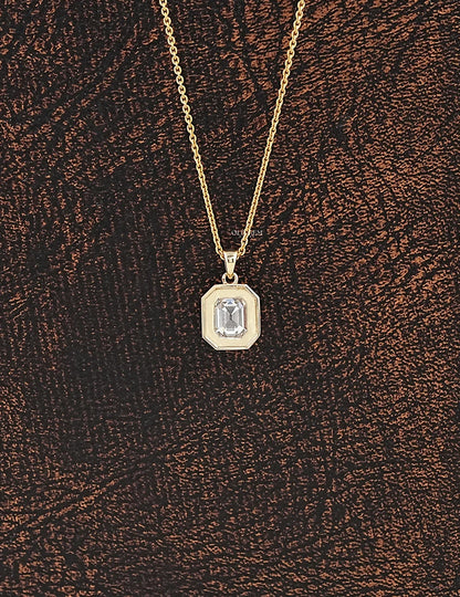Old Mine Emerald Cut Milgrain Set Pendant