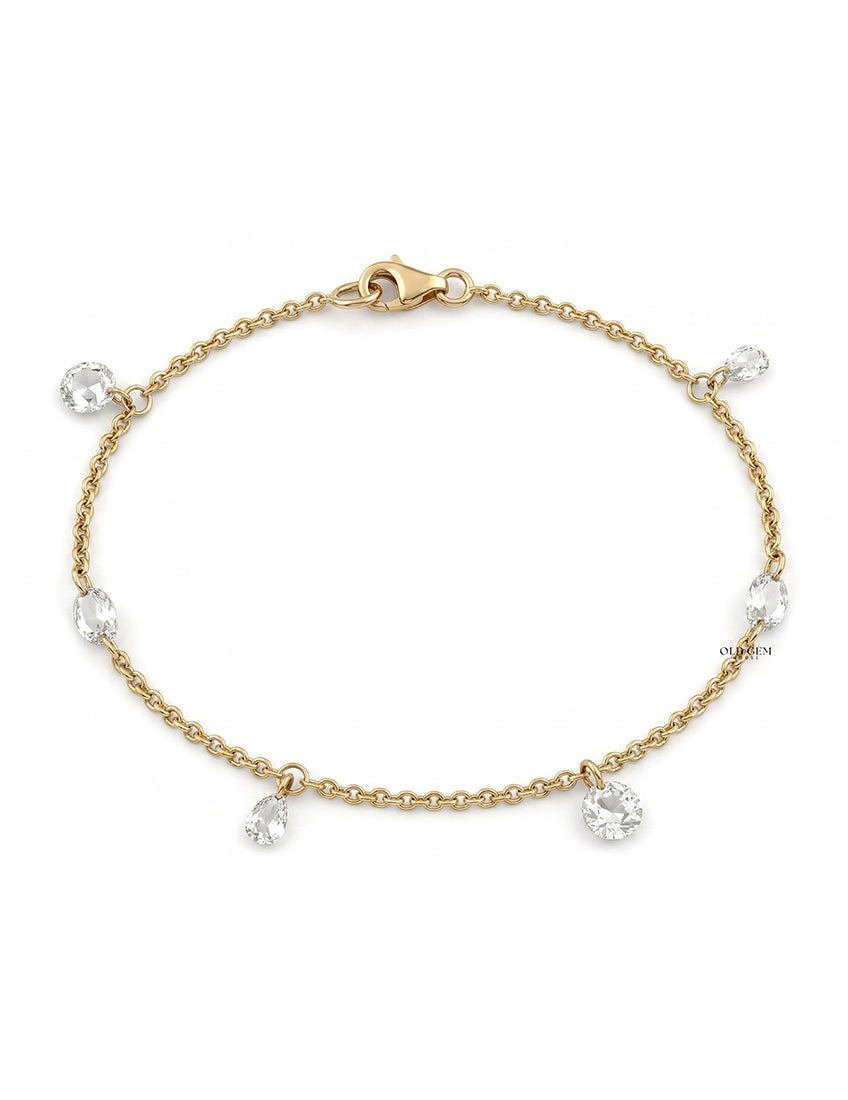 Lab Diamond Rose Cut Chain Bracelet