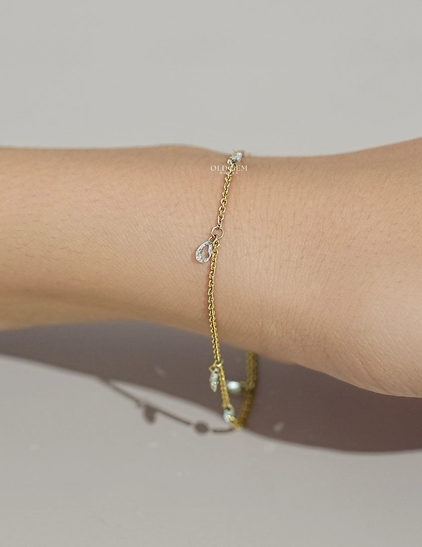 Lab Diamond Rose Cut Chain Bracelet