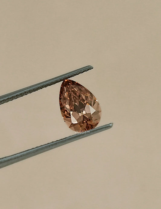 2.10 Carat Old Mine Pear Lab Champagne Diamond Lab Grown Diamond