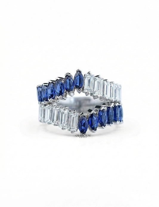 Marquise Sapphire & Baguette Cut Band Wedding Band