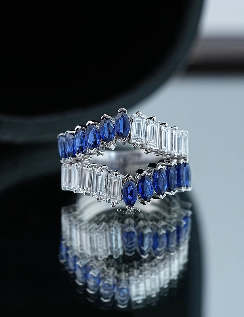 Marquise Sapphire & Baguette Cut Band Wedding Band