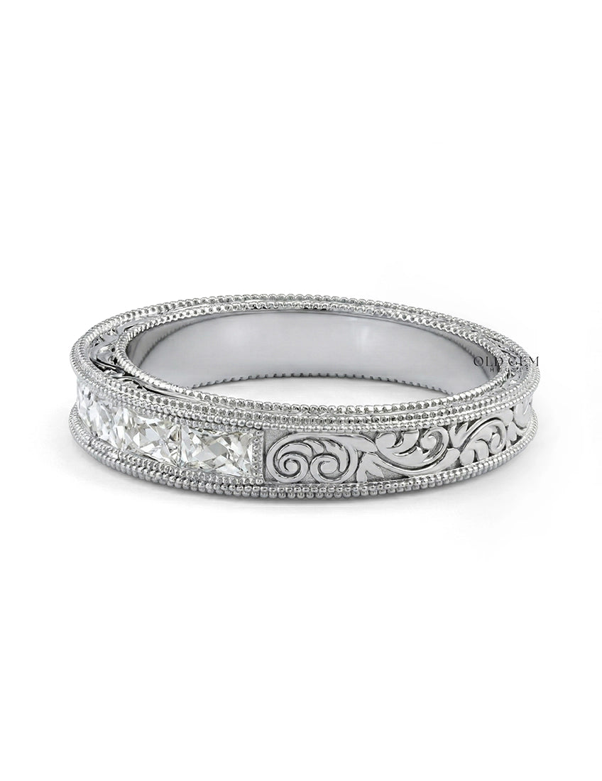 Victorian French Cut Baguette Unisex Wedding Band Wedding Band