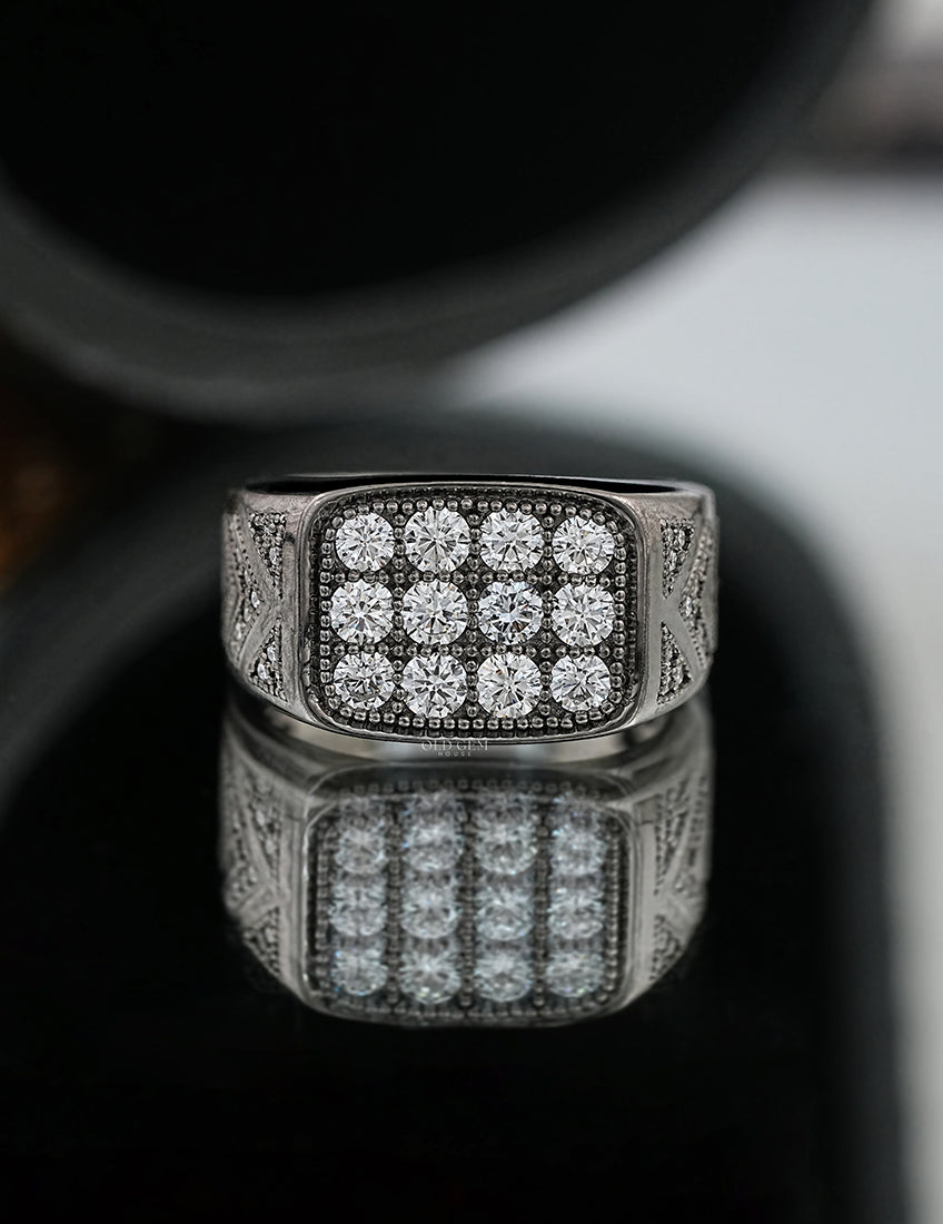 Milgrain Set Round Diamond Men's Wedding Ring