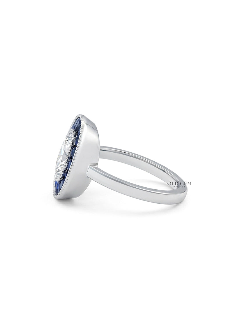 Old Mine Cushion Cut Blue Sapphire Halo Engagement Ring Engagement Ring