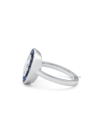 Old Mine Cushion Cut Blue Sapphire Halo Engagement Ring Engagement Ring