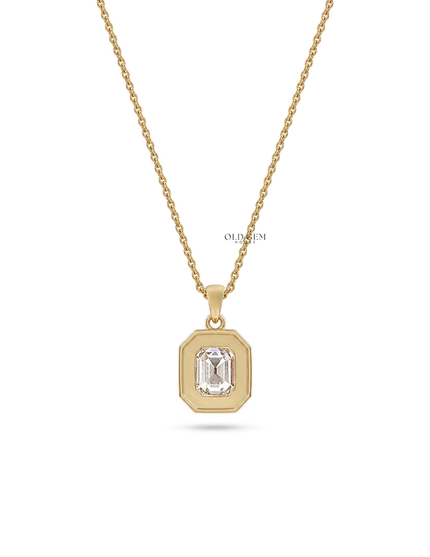 Old Mine Emerald Cut Milgrain Bezel Set Pendant Necklaces