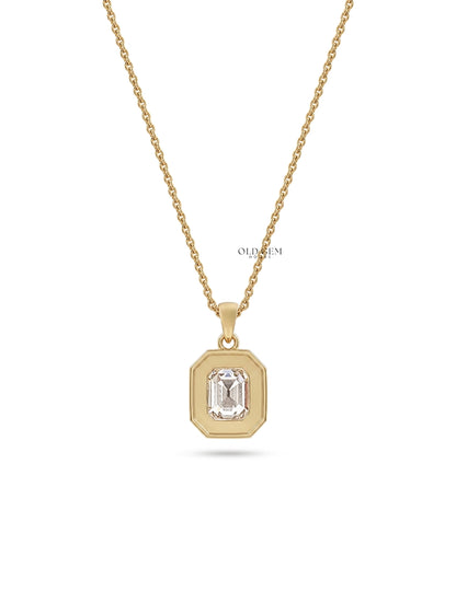 Old Mine Emerald Cut Milgrain Bezel Set Pendant Necklaces