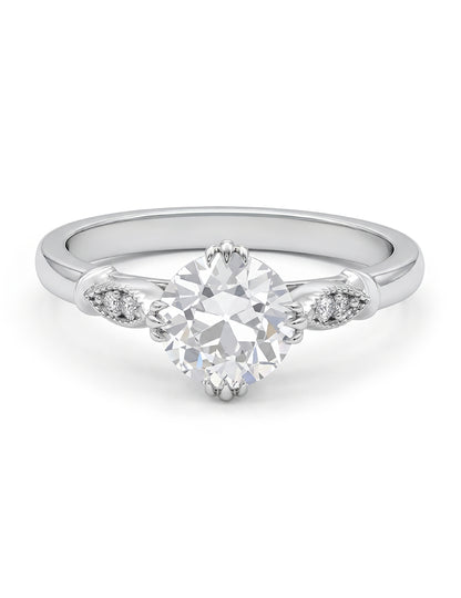 Mid Century Old European Cut Milgrain Set Accent Ring Engagement Ring