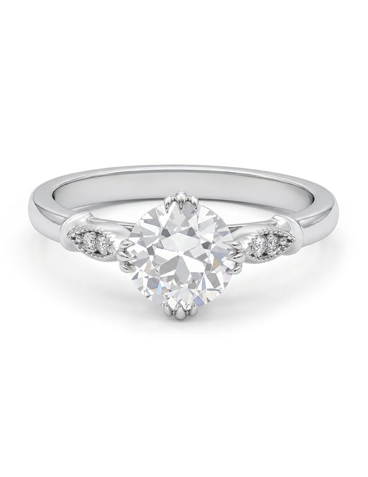 Mid Century Old European Cut Milgrain Set Accent Ring Engagement Ring