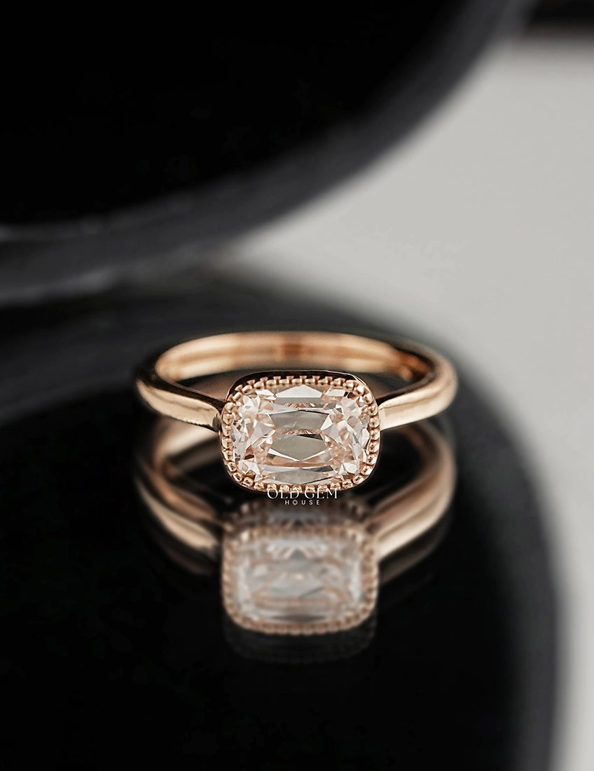 Milgrain Set Solitaire Old Mine Cushion Ring Engagement Ring
