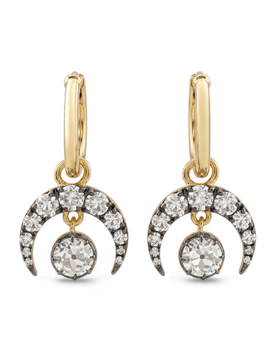 Victorian Style OEC Round Cut Crescent Moon Hoop Earring