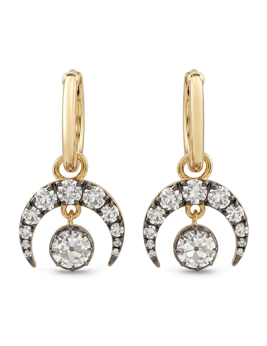 Victorian Style OEC Round Cut Crescent Moon Hoop Earring Earrings