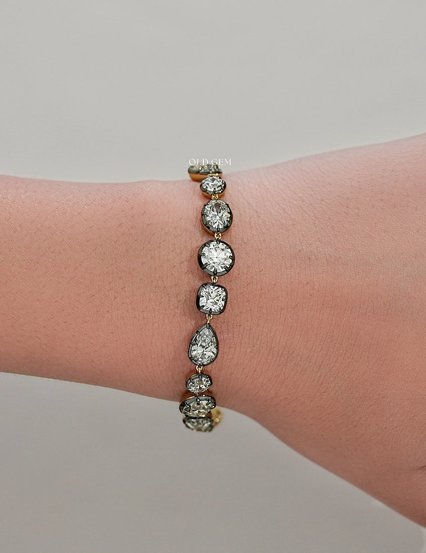 Multi Shape Old Mine Cut Lab Diamond Tennis Bracelet Bracelet