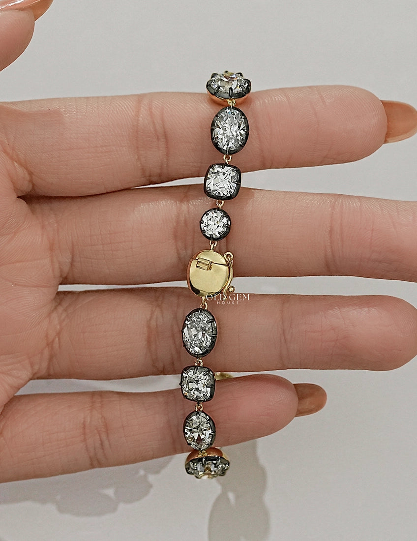 Multi Shape Old Mine Cut Lab Diamond Tennis Bracelet Bracelet