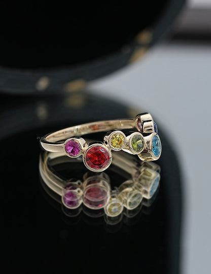 Multicolor Gemstone Rainbow Wedding Ring Wedding Band