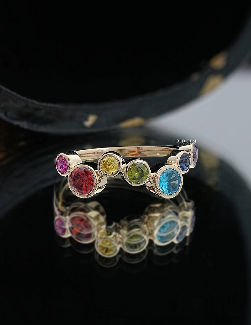 Multicolor Gemstone Rainbow Wedding Ring