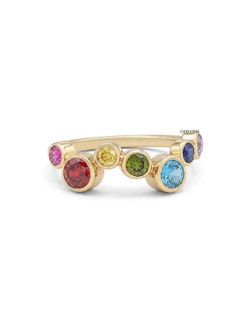 Multicolor Gemstone Rainbow Wedding Ring Wedding Band