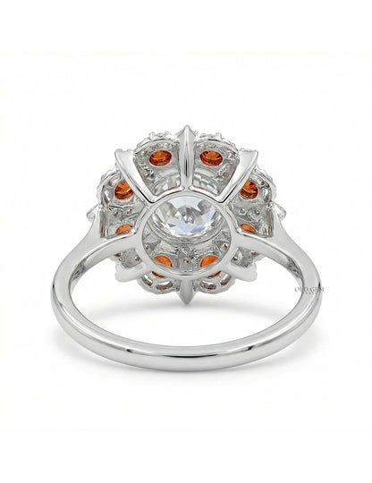 Georgian OEC Round Red Gemstone Halo Engagement Ring Engagement Ring